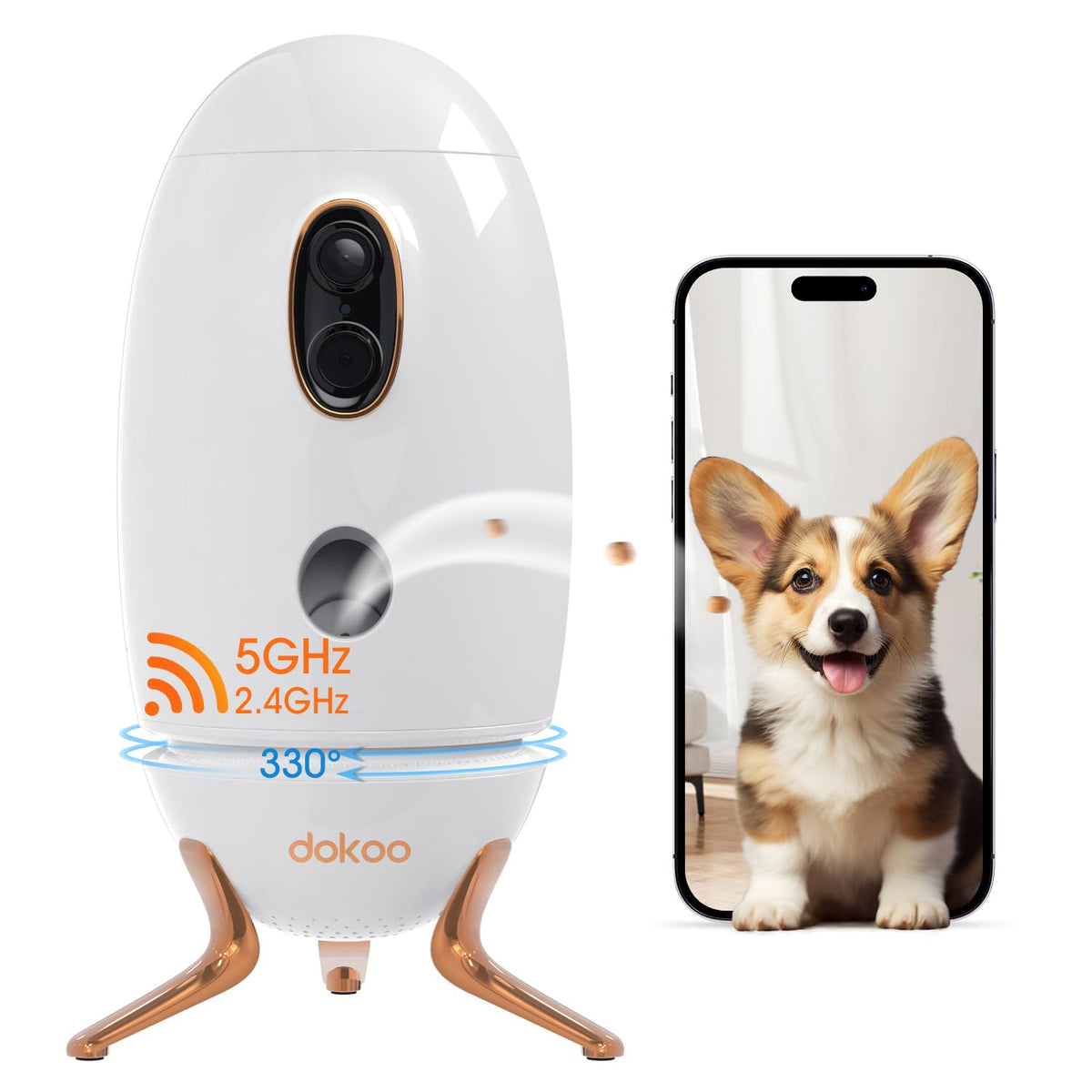 Dog Camera with Treat Dispenser 2K/4MP HD 330° View Dog Cam Pet Home Security Camera Night Vision 2.4 &5 GHz WiFi 2-Way Audio with Speaker Free App & Cloud Storage